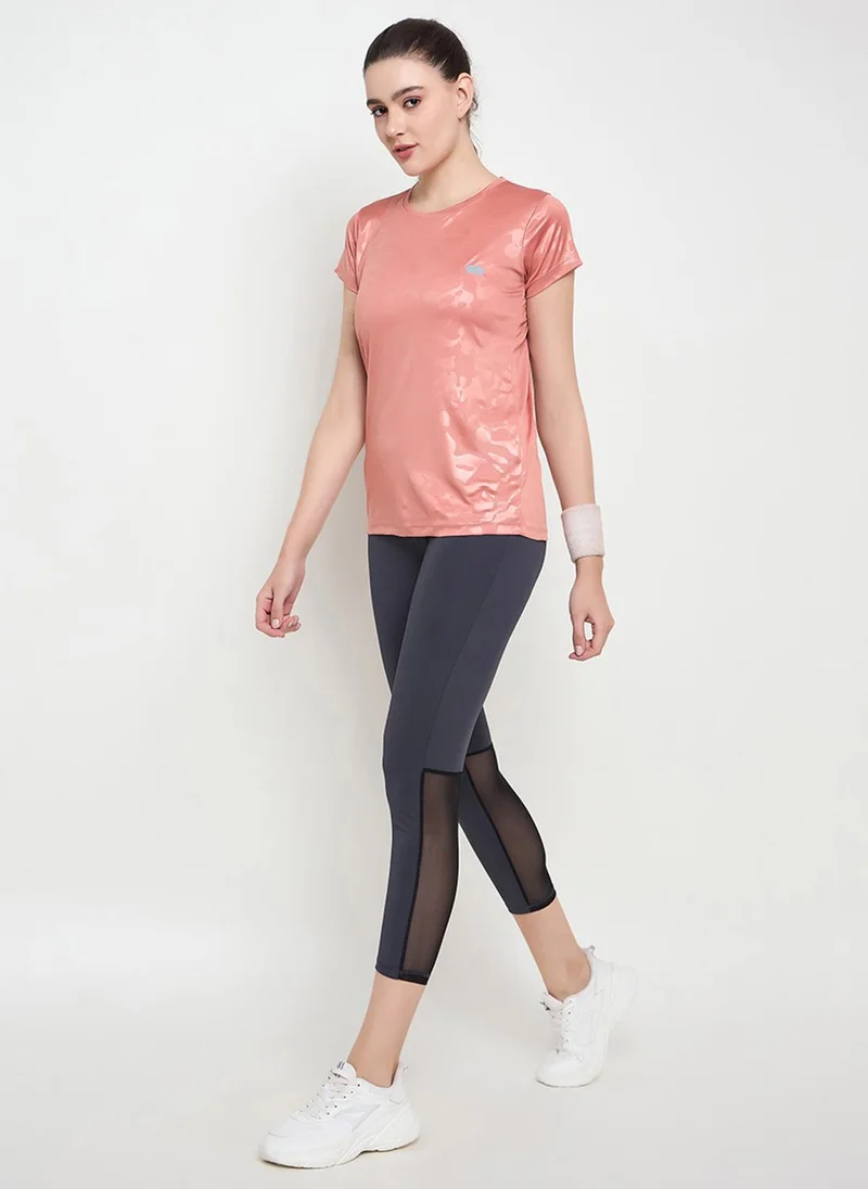 Clovia Clovia Comfort Fit Camouflage Print Active T-shirt in Peach