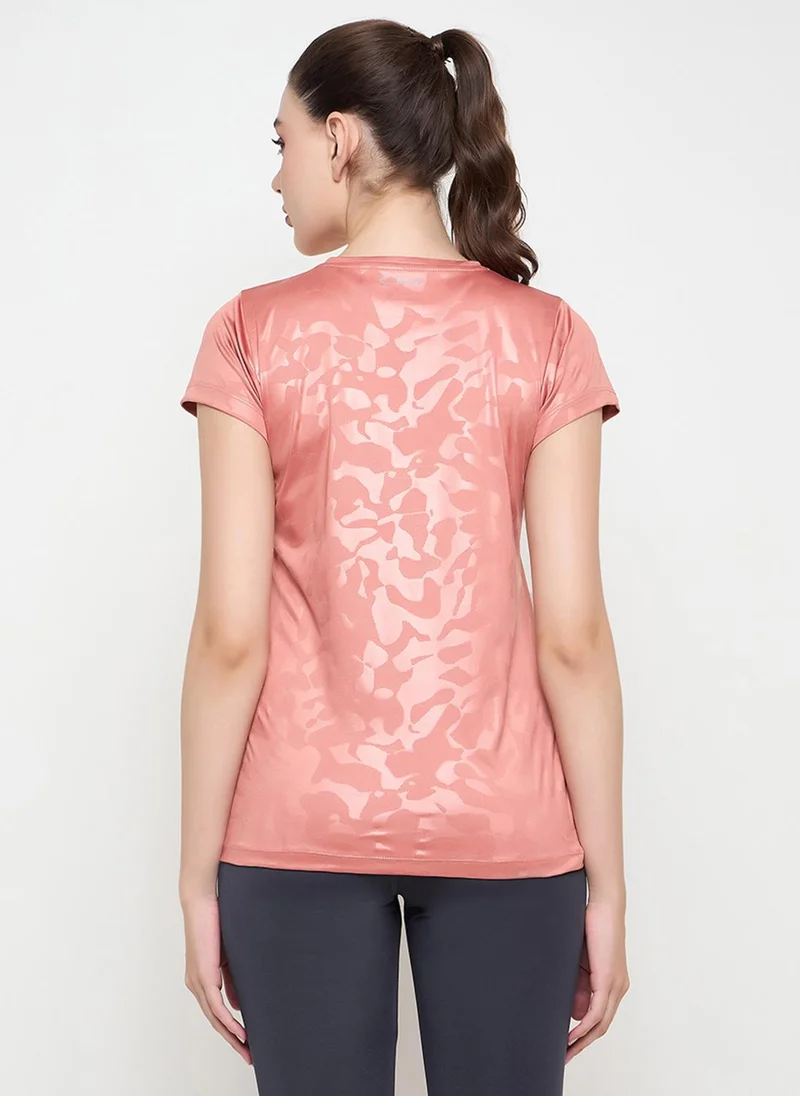 Clovia Clovia Comfort Fit Camouflage Print Active T-shirt in Peach