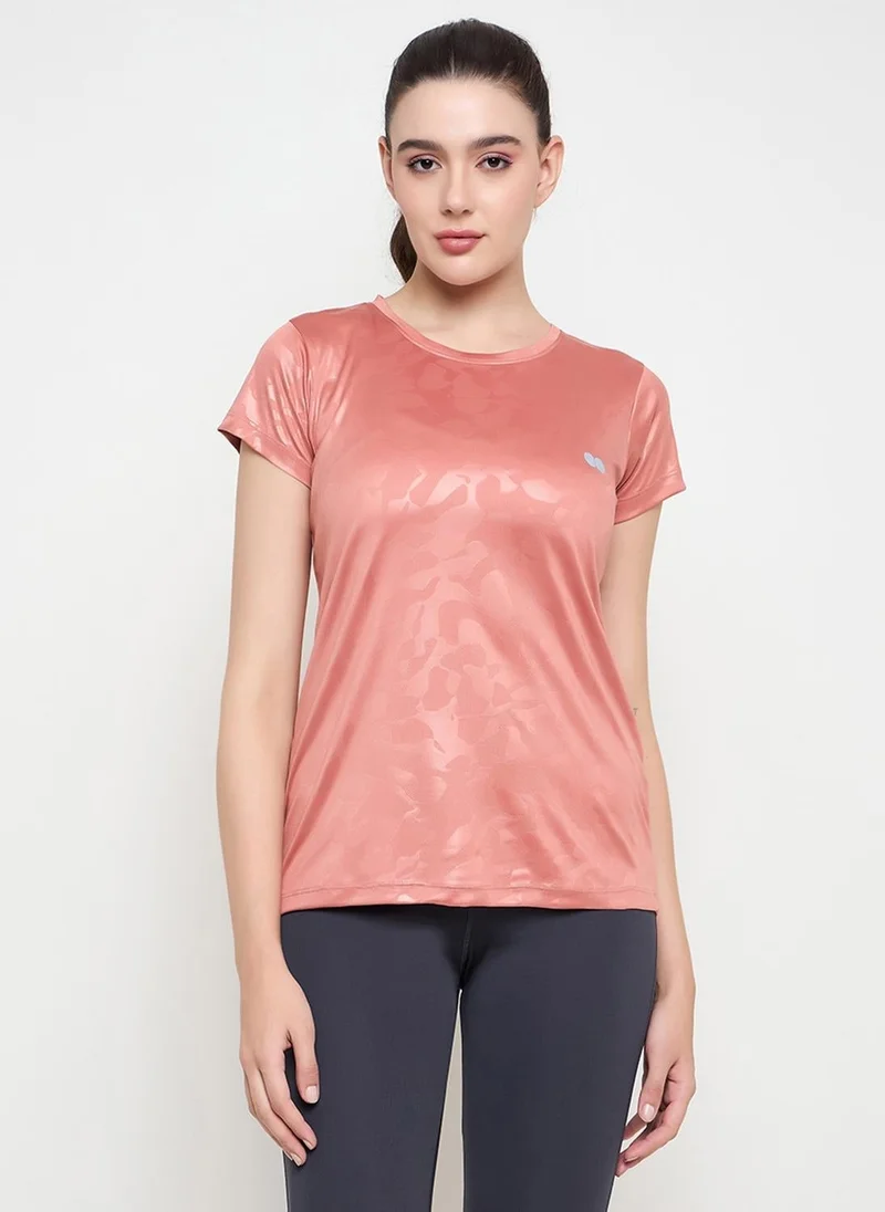 Clovia Clovia Comfort Fit Camouflage Print Active T-shirt in Peach