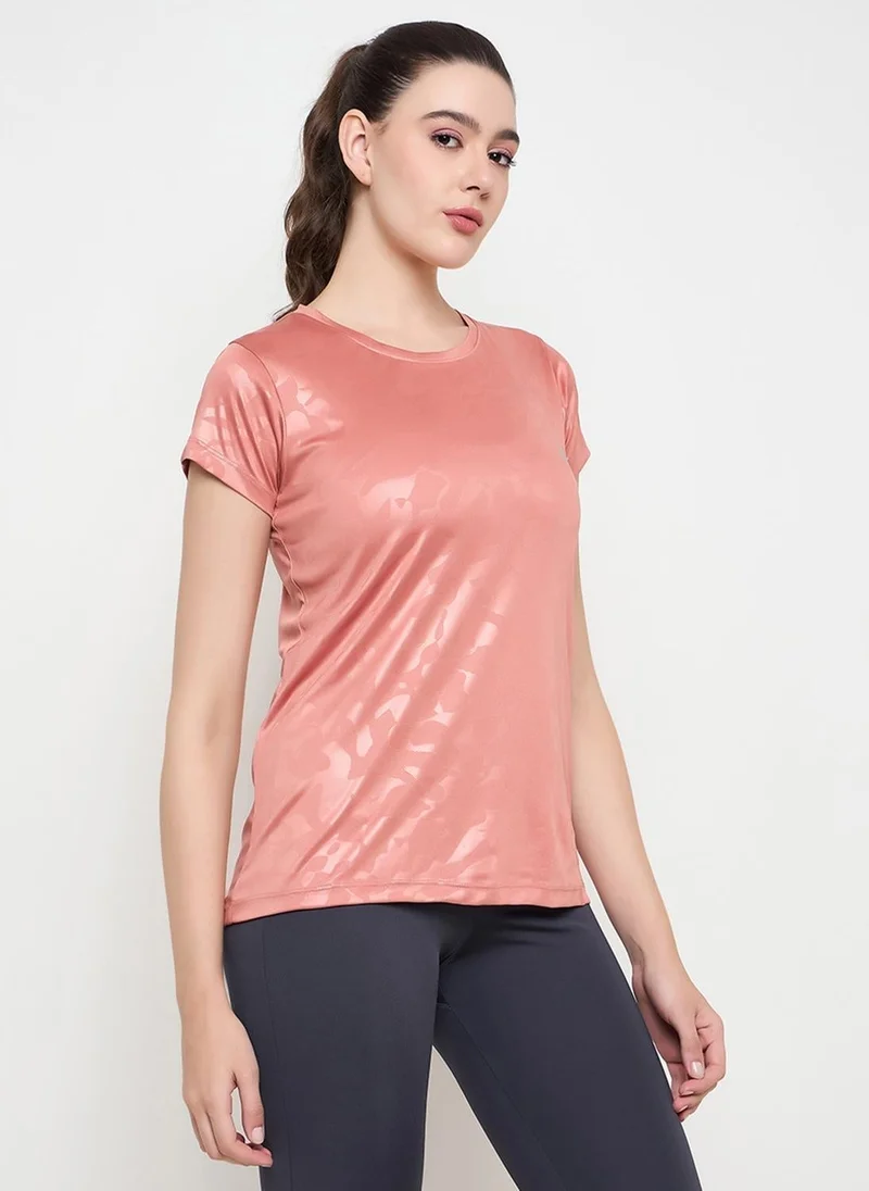 Clovia Clovia Comfort Fit Camouflage Print Active T-shirt in Peach