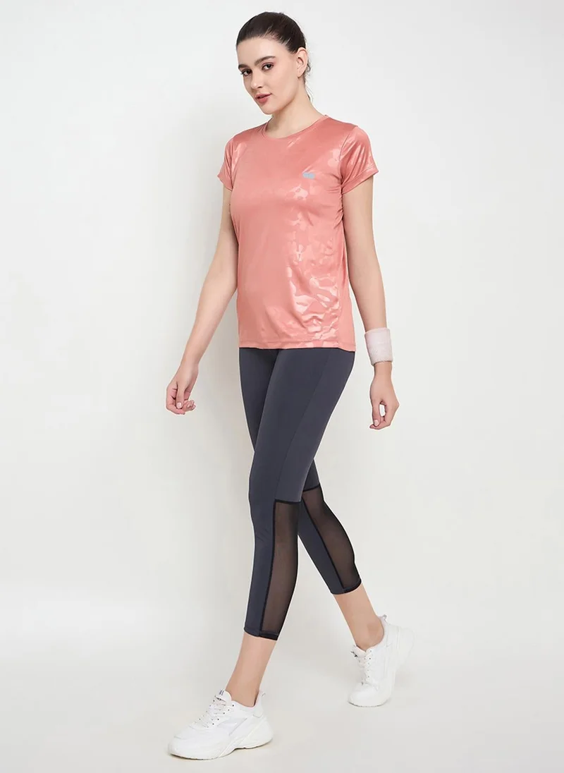 Clovia Peach Clovia Comfort Fit Camouflage Print Active T-shirt in Peach for Women | Best Price UAE
