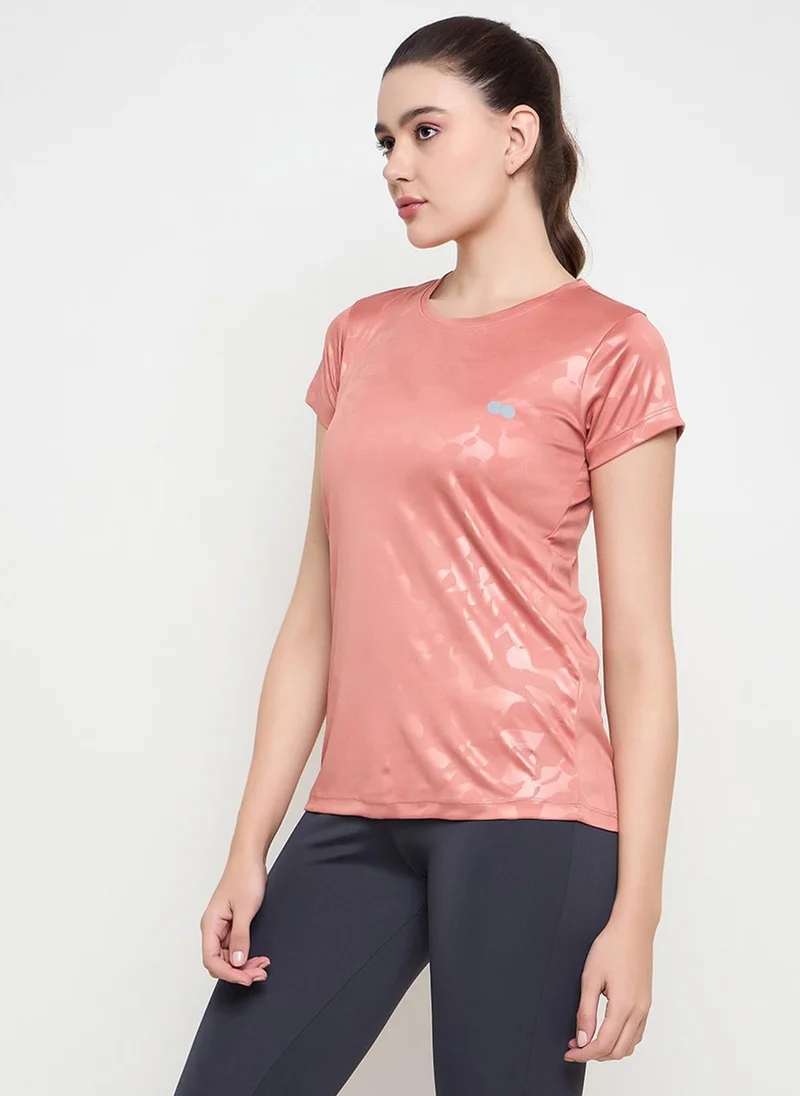 Clovia Peach Clovia Comfort Fit Camouflage Print Active T-shirt in Peach for Women | Best Price UAE