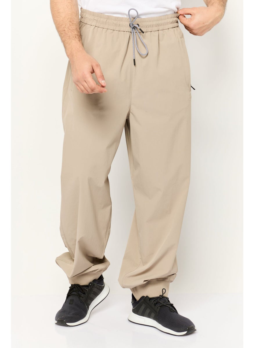 ESPRIT Men Regular Fit Embroidered Logo Jogger Pants, Taupe  - Image 1