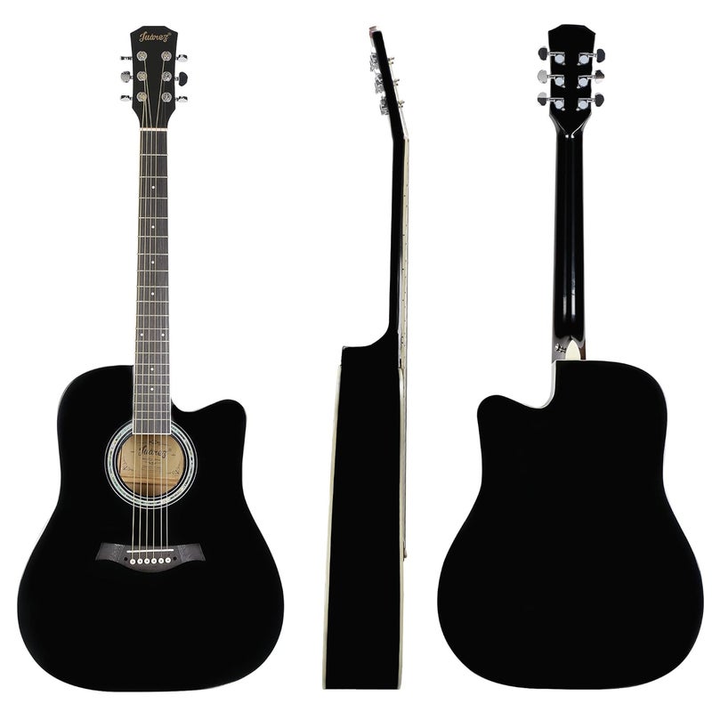 Juarez 41 Inch Acoustic Guitar Kit with Truss Rod, JRB41C/BK Solid Linden Wood, Ziko Strings, Pearl Rosette & Bridge, Die Cast Machine with Picks, Strap, Strings & Bag, Gloss Black - Image 5