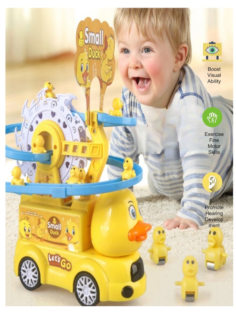 يالاطفل لعبة سيارة كهربائية للأطفال الصغار مع مسار عجلة فيريس دوارة، مجموعة ألعاب انزلاق بطة مع ضوء وصوت، لعبة وقت البطن والزحف للأطفال الأولاد والبنات من عمر 6 أشهر إلى 3 سنوات، هدية مونتيسوري للمهارات الحركية - Image 1