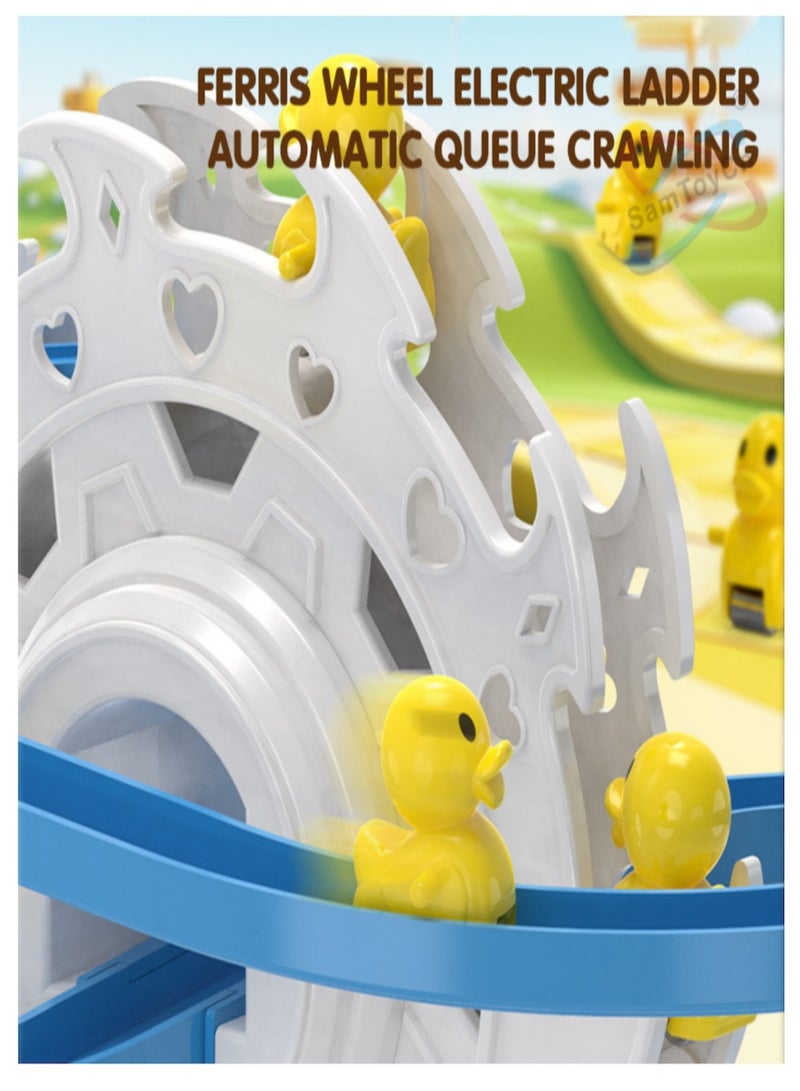 يالاطفل لعبة سيارة كهربائية للأطفال الصغار مع مسار عجلة فيريس دوارة، مجموعة ألعاب انزلاق بطة مع ضوء وصوت، لعبة وقت البطن والزحف للأطفال الأولاد والبنات من عمر 6 أشهر إلى 3 سنوات، هدية مونتيسوري للمهارات الحركية - Image 4