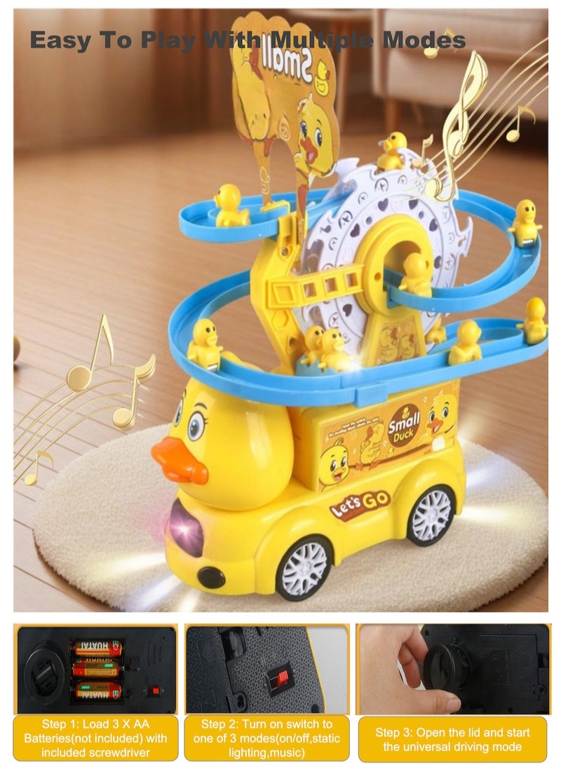 يالاطفل لعبة سيارة كهربائية للأطفال الصغار مع مسار عجلة فيريس دوارة، مجموعة ألعاب انزلاق بطة مع ضوء وصوت، لعبة وقت البطن والزحف للأطفال الأولاد والبنات من عمر 6 أشهر إلى 3 سنوات، هدية مونتيسوري للمهارات الحركية - Image 5