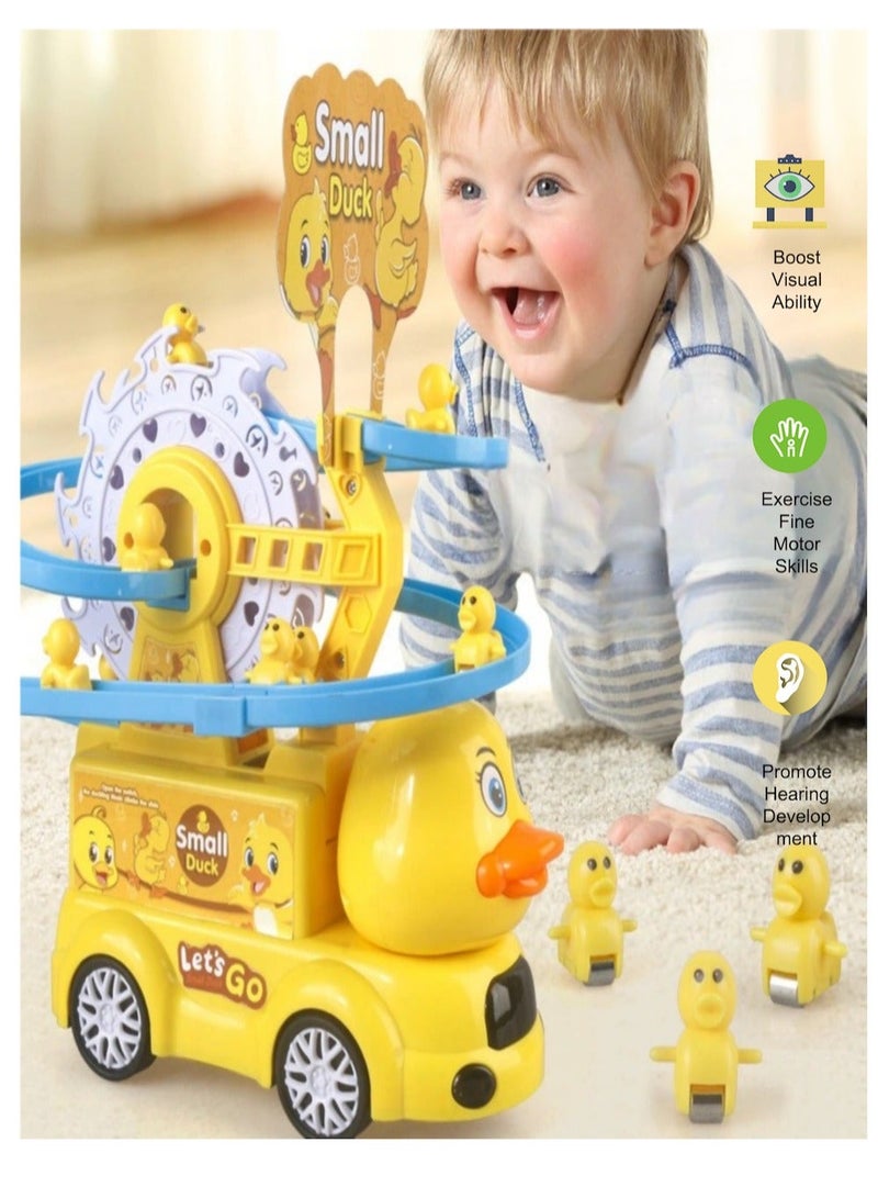 عام لعبة سيارة كهربائية للأطفال الصغار مع مسار عجلة فيريس دوارة، مجموعة ألعاب انزلاق بطة مع ضوء وصوت، لعبة وقت البطن والزحف للأطفال الأولاد والبنات من عمر 6 أشهر إلى 3 سنوات، هدية مونتيسوري للمهارات الحركية - Image 1