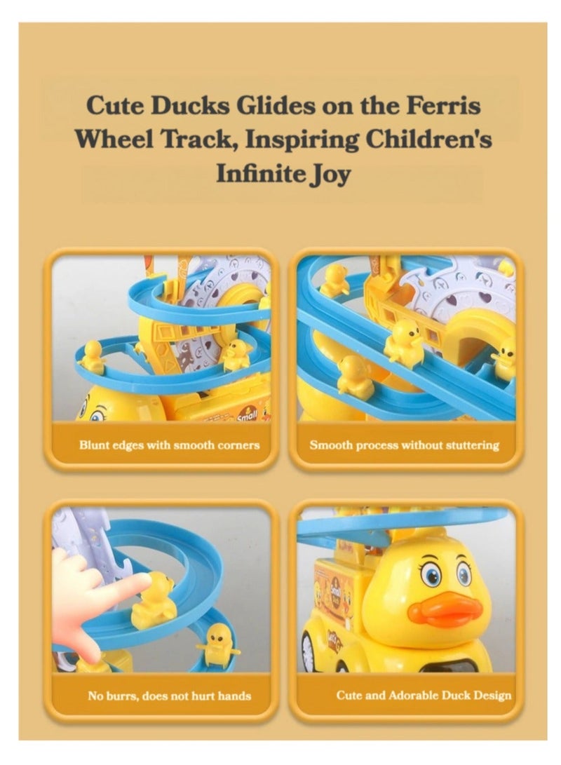 عام لعبة سيارة كهربائية للأطفال الصغار مع مسار عجلة فيريس دوارة، مجموعة ألعاب انزلاق بطة مع ضوء وصوت، لعبة وقت البطن والزحف للأطفال الأولاد والبنات من عمر 6 أشهر إلى 3 سنوات، هدية مونتيسوري للمهارات الحركية - Image 3