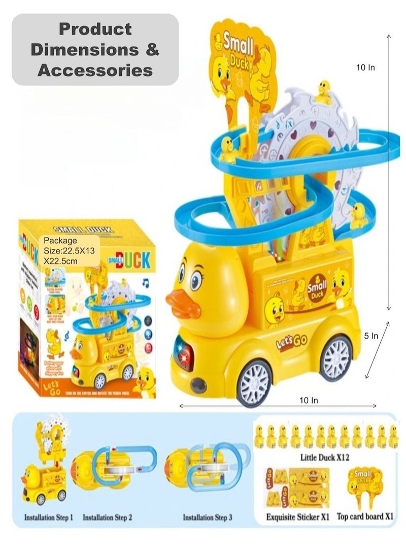 عام لعبة سيارة كهربائية للأطفال الصغار مع مسار عجلة فيريس دوارة، مجموعة ألعاب انزلاق بطة مع ضوء وصوت، لعبة وقت البطن والزحف للأطفال الأولاد والبنات من عمر 6 أشهر إلى 3 سنوات، هدية مونتيسوري للمهارات الحركية - Image 5