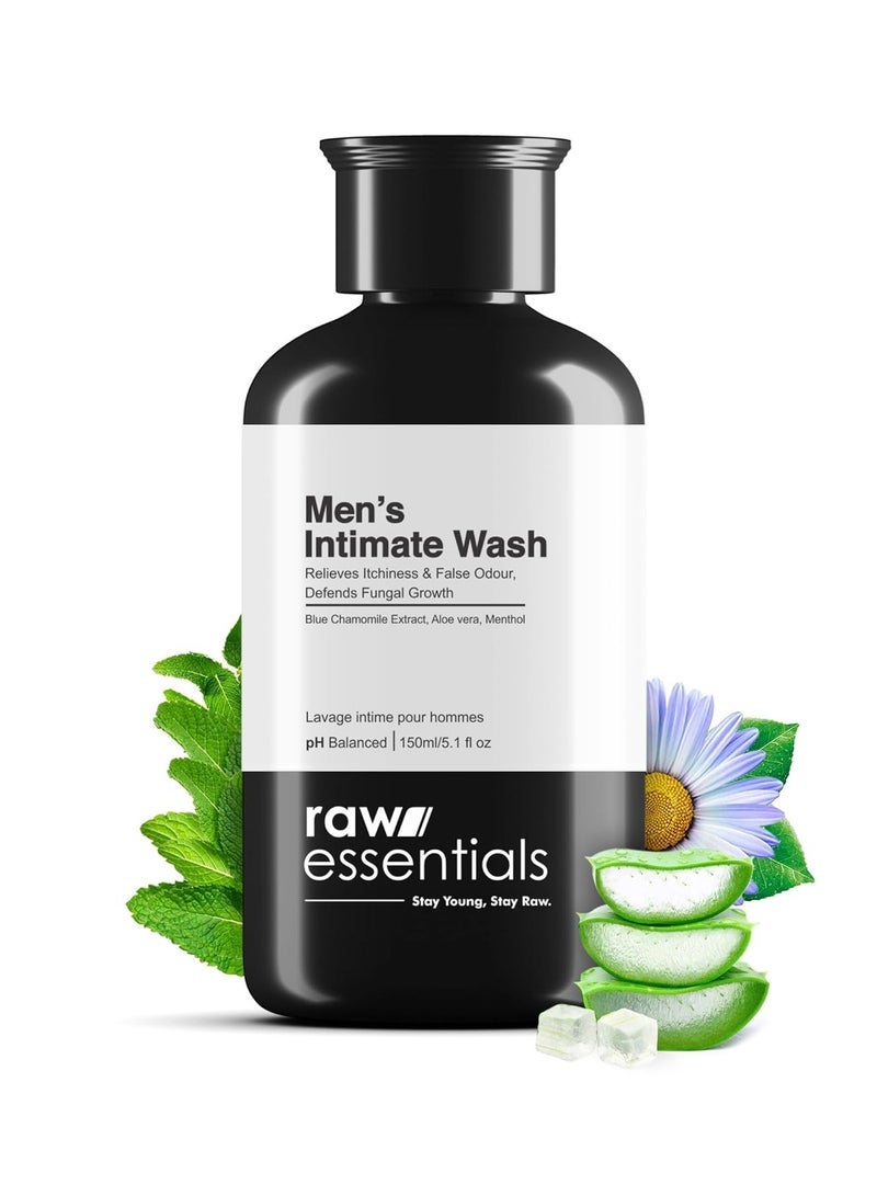 Raw Essentials Intimate Wash for Men 150 ml, Relieves Itchiness & Odour, Prevents Fungal Growth, Brightens Groin Area, pH Balanced, Sulphate Free, Paraben Free - Image 1