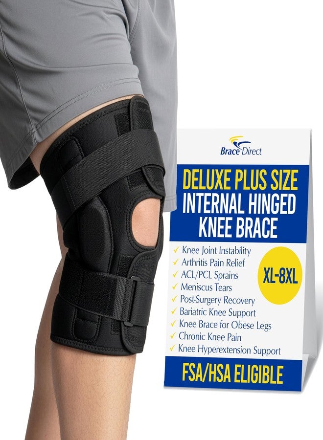 براس دايركت دعامة الركبة المفصلية من Brace Direct Plus Size مع نطاق حركة قابل للتعديل - دعم غير قابل للانزلاق للأرجل الكبيرة | التهاب المفاصل، الغضروف الهلالي، الرباط الصليبي الأمامي/الخلفي والتعافي بعد الجراحة (3XL: 22-24 بوصة للفخذ) - Image 1