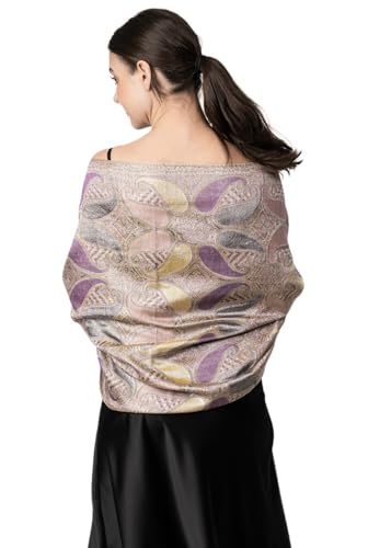 Achillea Women’s Paisley Pattern Sparkling Metallic Pashmina Shawl Wrap Scarf Stole (Violet) - Image 5