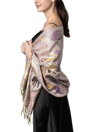 Achillea Women’s Paisley Pattern Sparkling Metallic Pashmina Shawl Wrap Scarf Stole (Violet) - Image 4