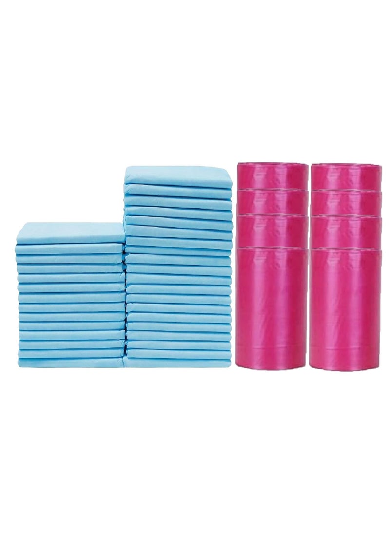 Cute 'n' Cuddle Cute 'n' Cuddle – 120 Pcs Disposable Changing Mat Blue (60×45 cm) with 120 Pink Scented Diaper Bags – Soft, Leak-Proof & Hygienic  - Image 1