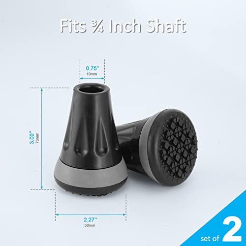 Rehand Cane Tips, 3/4 Inch All Terrain Tip for Cane & Crutch, 3/4'' Rubber Replacement Foot Pad, 0.75 Inch Cane Tips Heavy Duty, Walking Cane Tips and Crutch Tips(Pack of 2) - Image 3