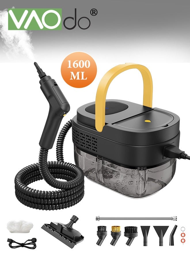 فاو دو 2500 واط منظف بخاري محمول محمول باليد مع 9 قطع من الملحقات، 3 درجات لضبط درجة الحرارة، خزان سعة 1.6 لتر، تسخين سريع لمدة 10 ثوانٍ، منظف بخاري متعدد الأغراض، لتنظيف السيارات، لتنظيف نوافذ المطبخ وأثاث المطبخ والجص والبلاط - Image 1