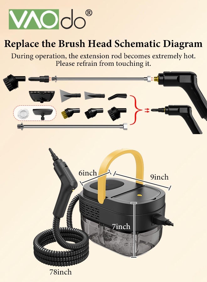 فاو دو 2500 واط منظف بخاري محمول محمول باليد مع 9 قطع من الملحقات، 3 درجات لضبط درجة الحرارة، خزان سعة 1.6 لتر، تسخين سريع لمدة 10 ثوانٍ، منظف بخاري متعدد الأغراض، لتنظيف السيارات، لتنظيف نوافذ المطبخ وأثاث المطبخ والجص والبلاط - Image 3