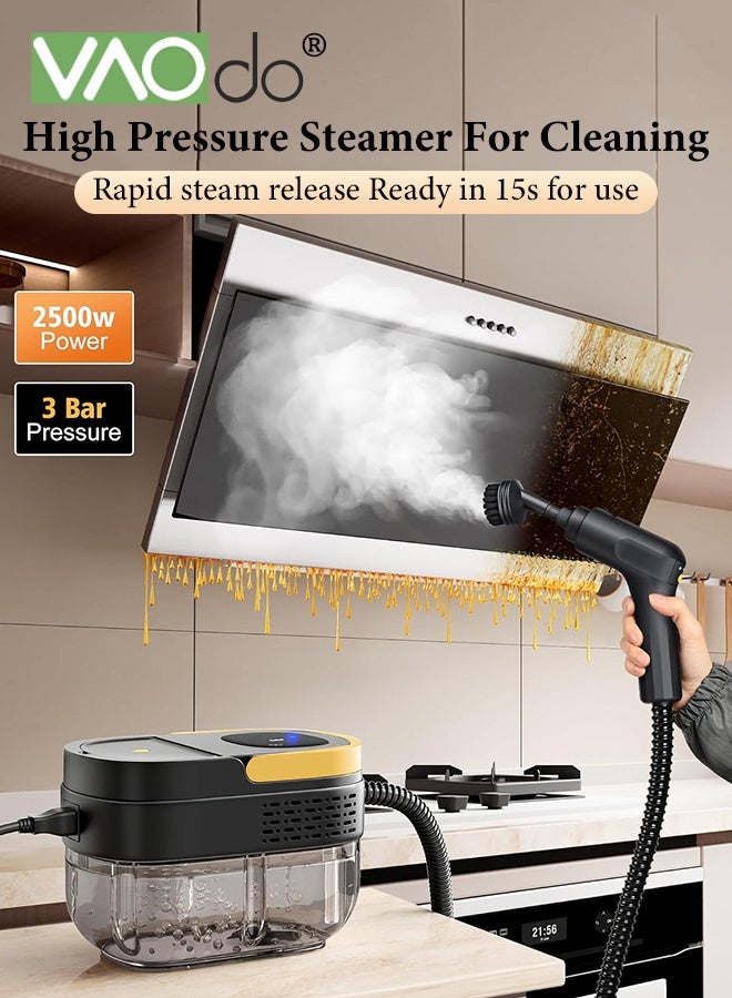 فاو دو 2500 واط منظف بخاري محمول محمول باليد مع 9 قطع من الملحقات، 3 درجات لضبط درجة الحرارة، خزان سعة 1.6 لتر، تسخين سريع لمدة 10 ثوانٍ، منظف بخاري متعدد الأغراض، لتنظيف السيارات، لتنظيف نوافذ المطبخ وأثاث المطبخ والجص والبلاط - Image 2