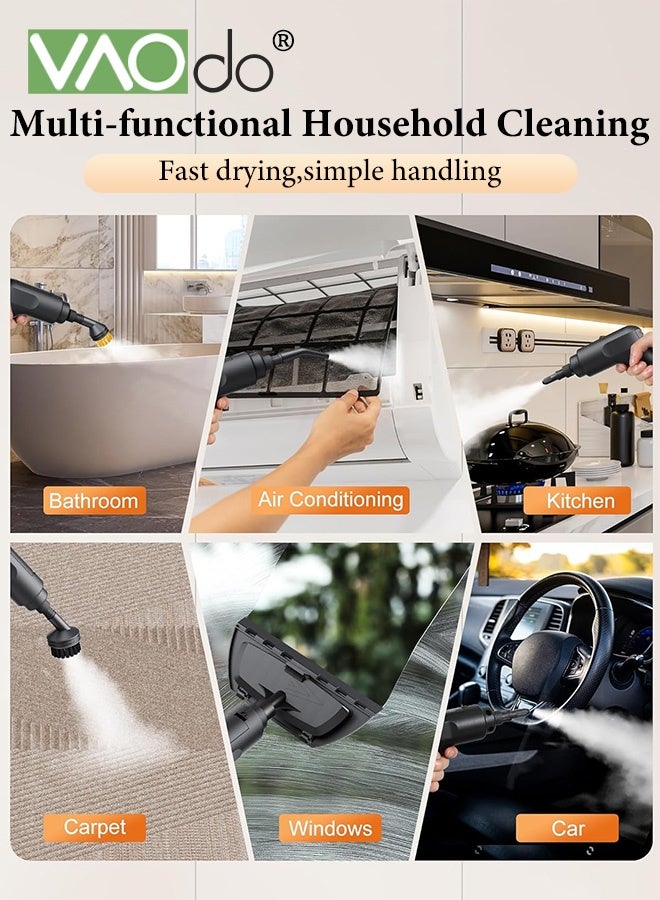 فاو دو 2500 واط منظف بخاري محمول محمول باليد مع 9 قطع من الملحقات، 3 درجات لضبط درجة الحرارة، خزان سعة 1.6 لتر، تسخين سريع لمدة 10 ثوانٍ، منظف بخاري متعدد الأغراض، لتنظيف السيارات، لتنظيف نوافذ المطبخ وأثاث المطبخ والجص والبلاط - Image 4