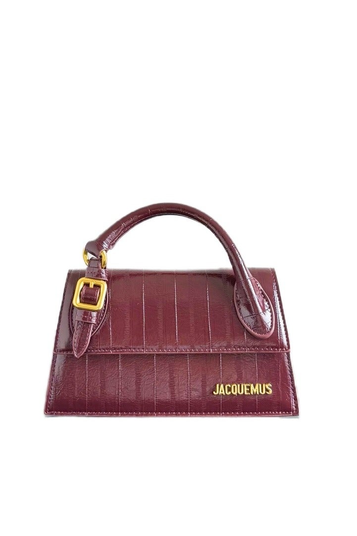 JACQUEMUS Croc Embossed Leather Long Le Chiquito Top Handle Bag With Crossbody Strap
