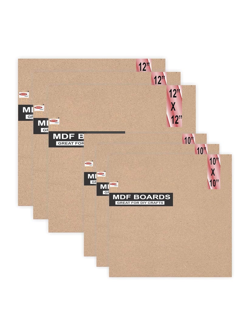 Variety Canvas Variety Canvas 6 Piece 12X12 10X10 Inch MDF Boards for Art and Craft Wood MDF Sheets for Craft Work DIY MDF Cutouts  - Image 1