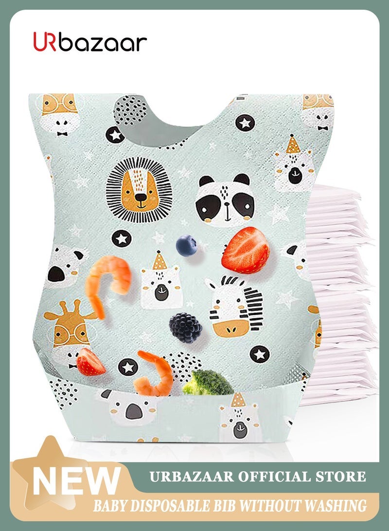 URbazaar 40 Pcs Baby Disposable Bibs Travel Feeding Bib- Leakproof Liner, Food Catcher Pocket for 6-18 Months Babies Toddlers - Image 1