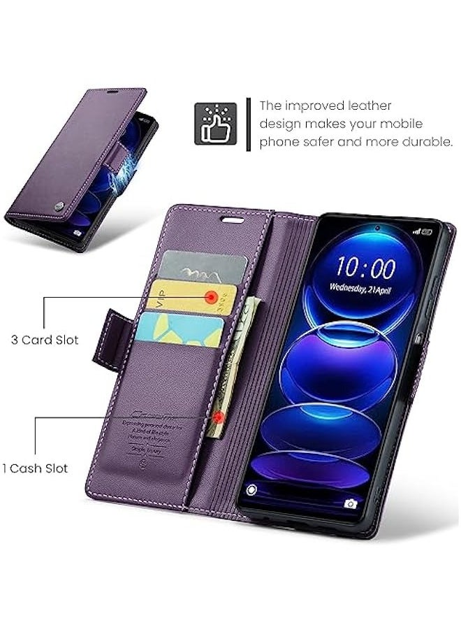 ماركة غير محددة - حافظة جلدية بنفسجية لهاتف Redmi Note 12 Pro 5G\/Poco X5 Pro 5G، تحمي من RFID، غطاء قابل للطي ويمكن وضعه في وضع الوقوف، مغناطيسي وبه فتحات للبطاقات. - Image 1