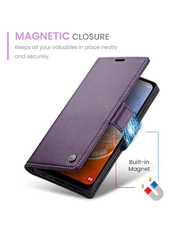 ماركة غير محددة - حافظة جلدية بنفسجية لهاتف Redmi Note 12 Pro 5G\/Poco X5 Pro 5G، تحمي من RFID، غطاء قابل للطي ويمكن وضعه في وضع الوقوف، مغناطيسي وبه فتحات للبطاقات. - Image 1