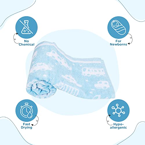 Mee Mee Bamboo Cotton Premium Baby Washcloth, Washable & Reusable, Extra Soft Face Towels for Newborns, Kids, Toddlers, Infants - Car Print, Light Blue 90X90 CM - Image 3