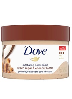 Dove Exfoliating Body Polish Scrub for Dry Skin with Brown Sugar and Coconut Butter Gently Exfoliates and Moisturizes for Instant Soft and Smooth Skin Naturally Derived Ingredients 298g