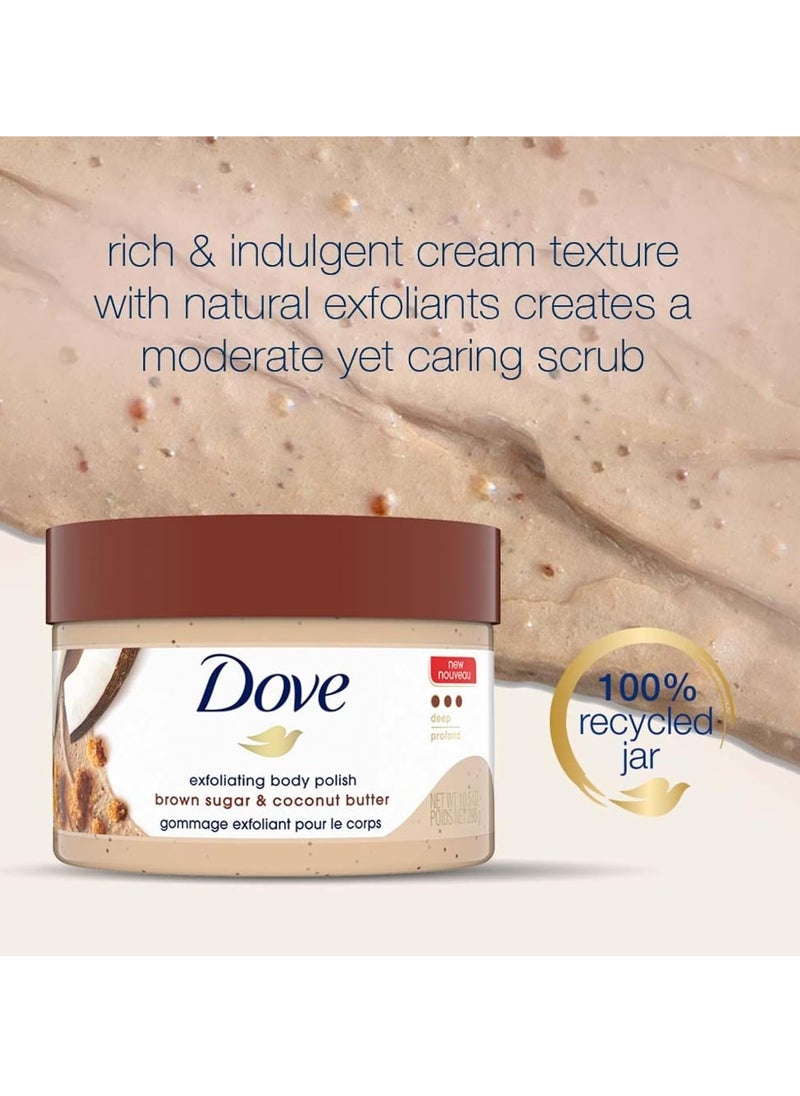 Dove - Dove Exfoliating Body Polish Scrub for Dry Skin with Brown Sugar and Coconut Butter Gently Exfoliates and Moisturizes for Instant Soft and Smooth Skin Naturally Derived Ingredients 298g - Image 1