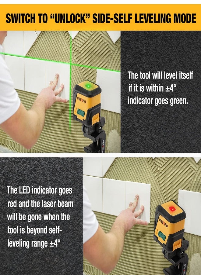 PREXISO Laser Level with Tripod, 65Ft Self Leveling Cross Line Laser Level, Green Line leveler Tool for Hanging Picture, Floor Tile, Home Renovation with LED Indicator & 2 AA Batteries (360°Clamp) - Image 2