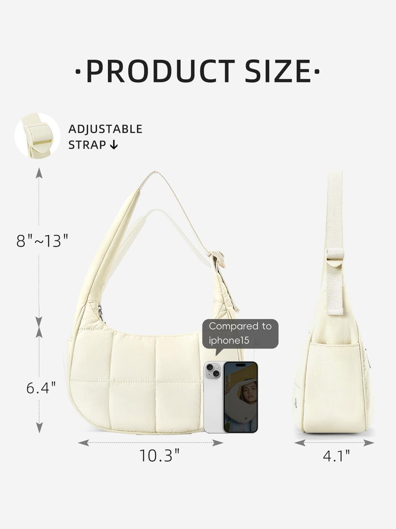 WESTBRONCO Small Puffer Crescent Shoulder Bag for Women, Nylon Quilted Shoulder Purses, Puffy Handbags with Adjustable Strap - Image 3
