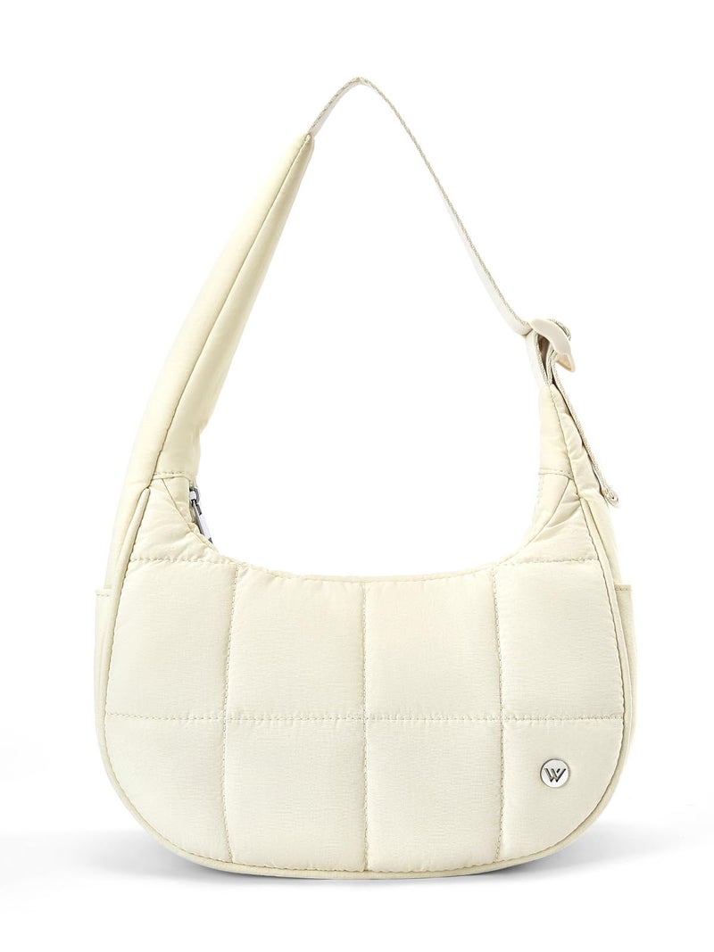 WESTBRONCO Small Puffer Crescent Shoulder Bag for Women, Nylon Quilted Shoulder Purses, Puffy Handbags with Adjustable Strap - Image 1