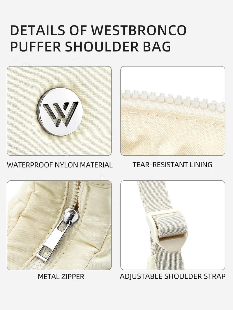 WESTBRONCO Small Puffer Crescent Shoulder Bag for Women, Nylon Quilted Shoulder Purses, Puffy Handbags with Adjustable Strap - Image 5