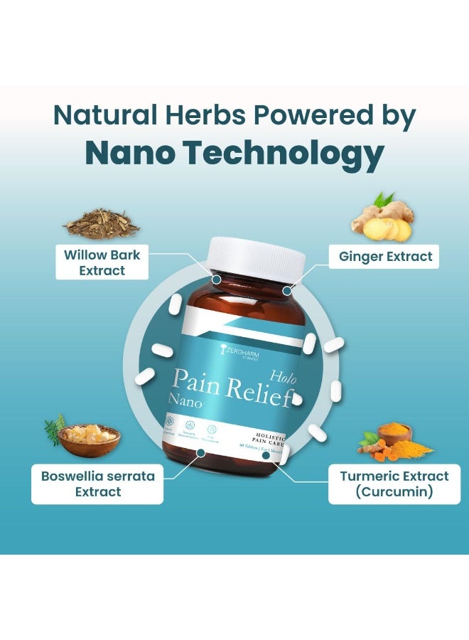 zeroharm أقراص ZEROHARM Holo لتخفيف الألم | تحتوي على لحاء الصفصاف، واللبان (البوسويلية)، والكركم، والزنجبيل | للتحكم في الألم | تقلل الالتهاب، وتخفف آلام الركبة، وتحسّن القدرة على الحركة | لا تسبب الإدمان | 60 قرصاً نباتياً - Image 4