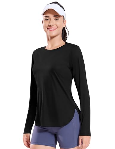 MIER Womens UPF 50+ UV Sun Shirts SPF Long Sleeve Workout Running T-Shirt Dry Fit Outdoor Athletic Gym Tops, Black, M - Image 2