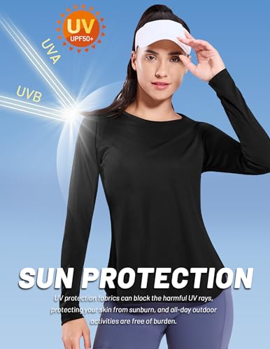 MIER Womens UPF 50+ UV Sun Shirts SPF Long Sleeve Workout Running T-Shirt Dry Fit Outdoor Athletic Gym Tops, Black, M - Image 4