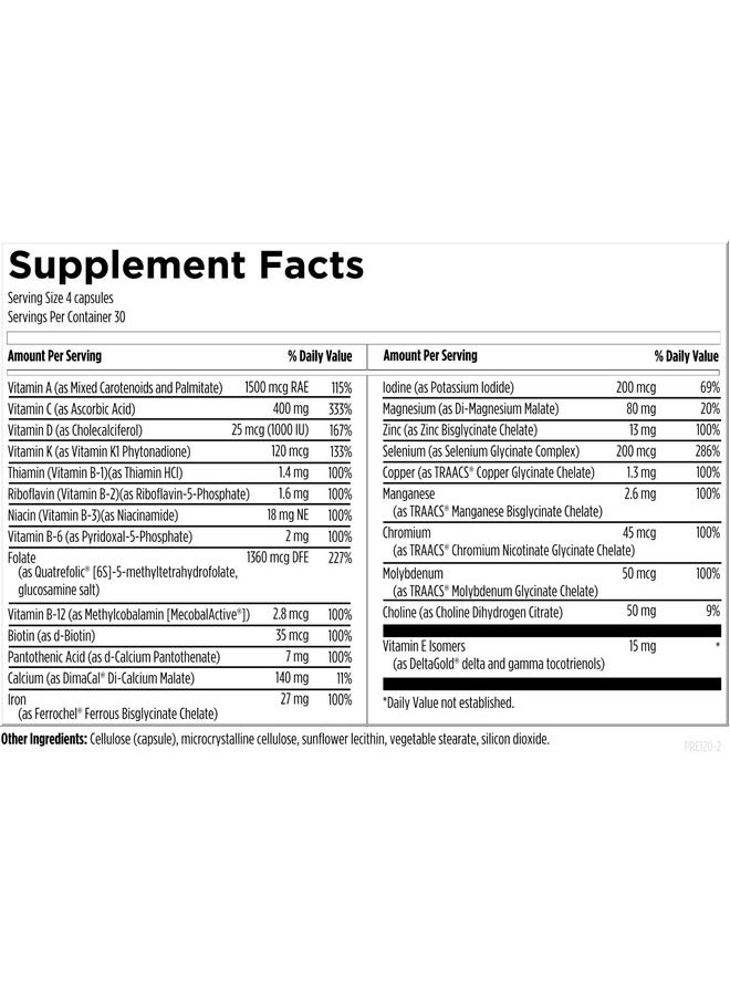 designs for health - Prenatal Pro Multivitamin For Women With Prenatal Vitamins A D E + Vitamin K Includes Bioactive Folate + Calcium Magnesium Zinc Nursing + Postpartum Essentials (120 Caps) - Image 1