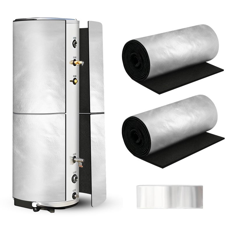 YIBOBO 2Pcs Upgraded Water Heater Insulation Blanket,Pre-Oxidized Fiber Technology for Energy Saving, Soft Tight Fit Easy to Cut & Install, Includes16FT Foil Tape, Fits 40-80 Gallon Tanks (84"x24") - Image 1