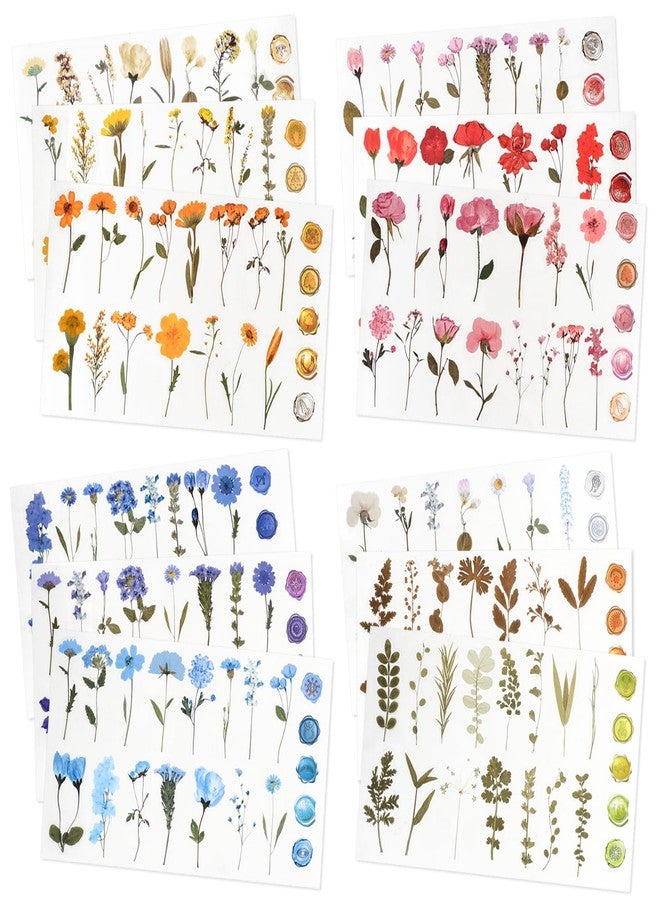 NESCCI Pressed Flower Themed Stickers Set (240 Pcs) Stickers,Scrapbook Supplies,Dried Flowers Resin Stickers,Scrapbook Stickers,journaling Stickers,Flower Stickers,Laptop Stickers,Wax Seal Stickers - Image 1
