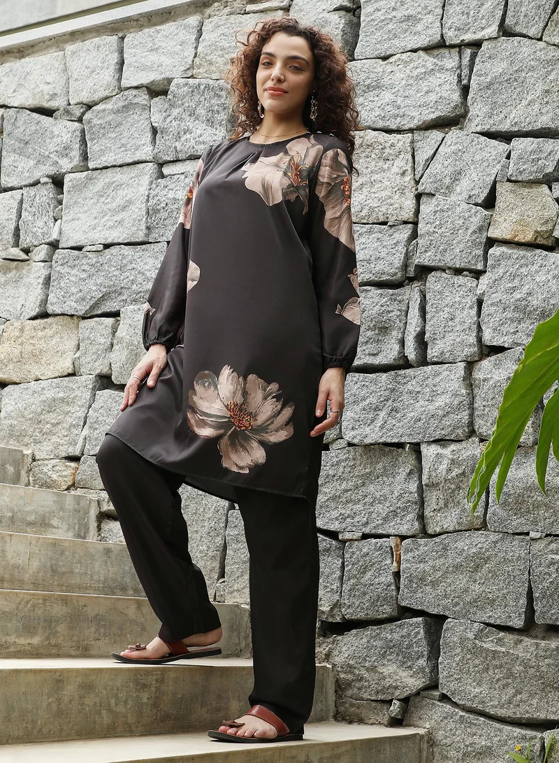 QISSA Women's Coffee Brown Primrose Spot Kurta Set