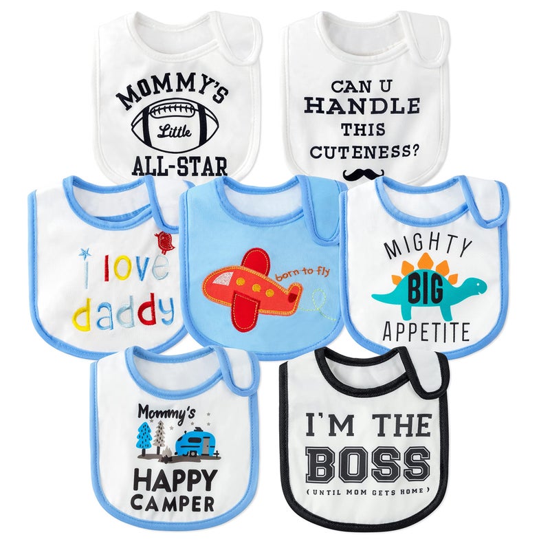 2ooya 2ooya 7Pcs Cotton Waterproof Baby Bibs Adjustable Hook Loop Closure Infant Bib Unisex Blue Newborn Infant Food Bibs Keepsake Baby Gift for Drooling Feeding Eating Teething 612 Months 
