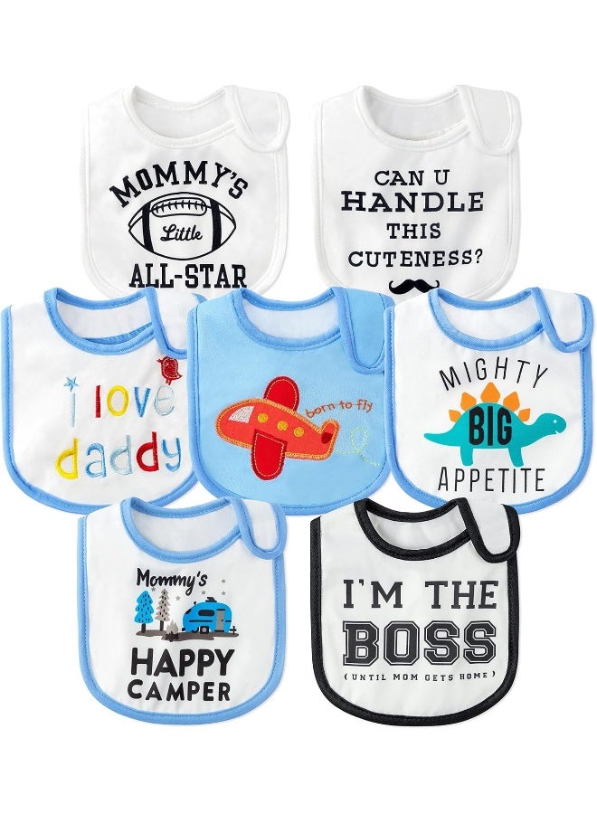 2ooya 7Pcs Cotton Waterproof Baby Bibs Hook Loop Closure Newborn Bib Keepsake Baby Gift for Drooling Feeding Eating - Image 1