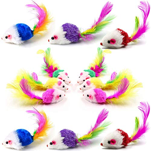 VOVIGGOL Cat Mice Toys for Indoor Cats 12PCS 5 Color Variety Mouse Cat Toy for Cats Furry Cat Toy Mice Rattle Small Mouse Kitten Interactive Play - Image 1