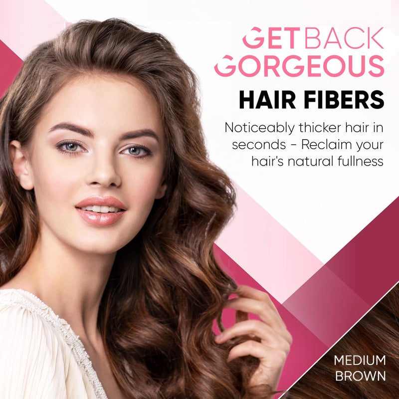 Get Back Gorgeous GBG Hair Fibers for Thinning Hair & Bald Spots (Medium Brown) - 25g Bottle - Conceals Hair Loss - Instant Cover Up & Volume in 30 Seconds, Hair Powder for Women & Men - Cruelty Free - Image 2