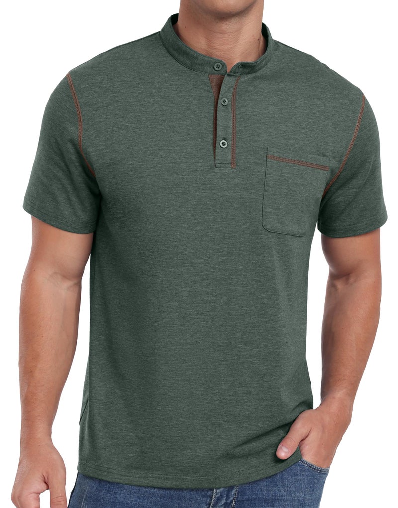 Sailwind Mens Henley Shirts Short Sleeve Summer Casual Classic Cotton T Shirts Pocket Button Shirt Green - Image 5
