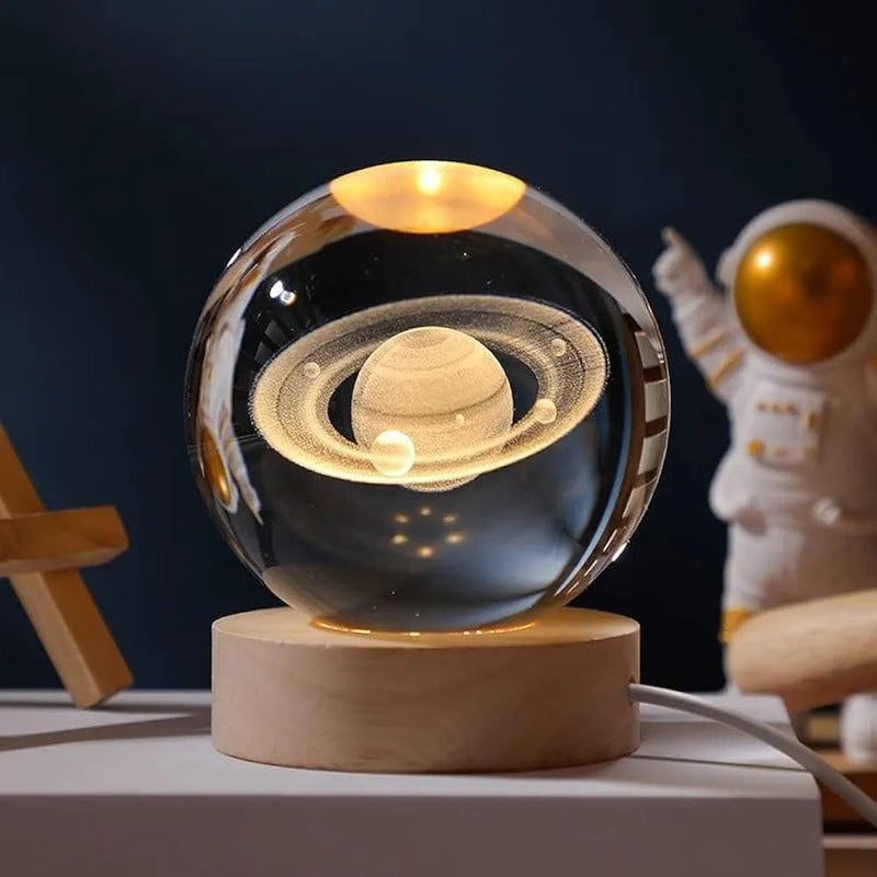 Generic 3D Crystal Ball Shape LED Lamp Wooden Base Home Decor Decoration Birthday Gift for Boyfriend, Girlfriend, Kids Crystal Ball Lamp Warm Night Light 6cm - Image 1