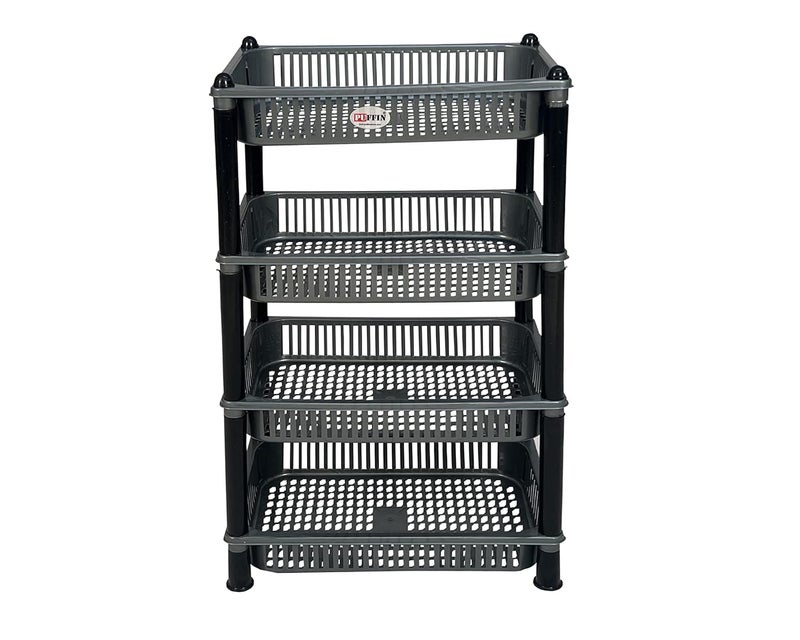 Puffin Vegetable Basket Stand, Plastic Rack Storage (4 Layer Grey) - Image 4